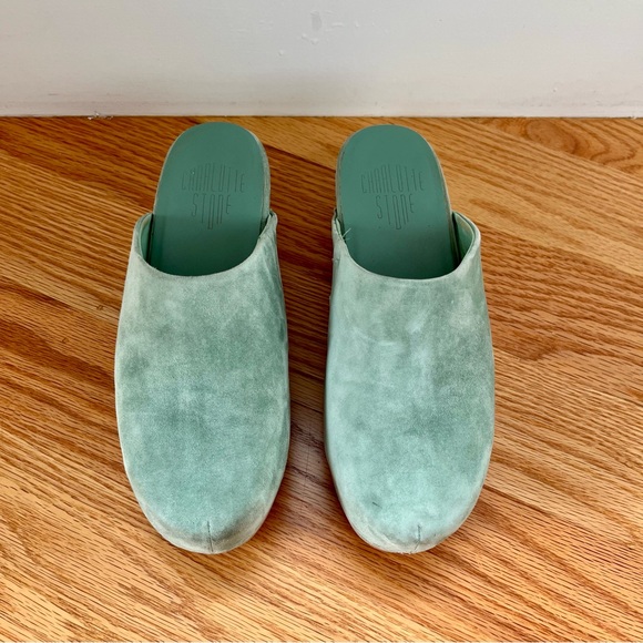 Charlotte Stone Martino Low Heel Clog in Turquoise Suede - Picture 2 of 7